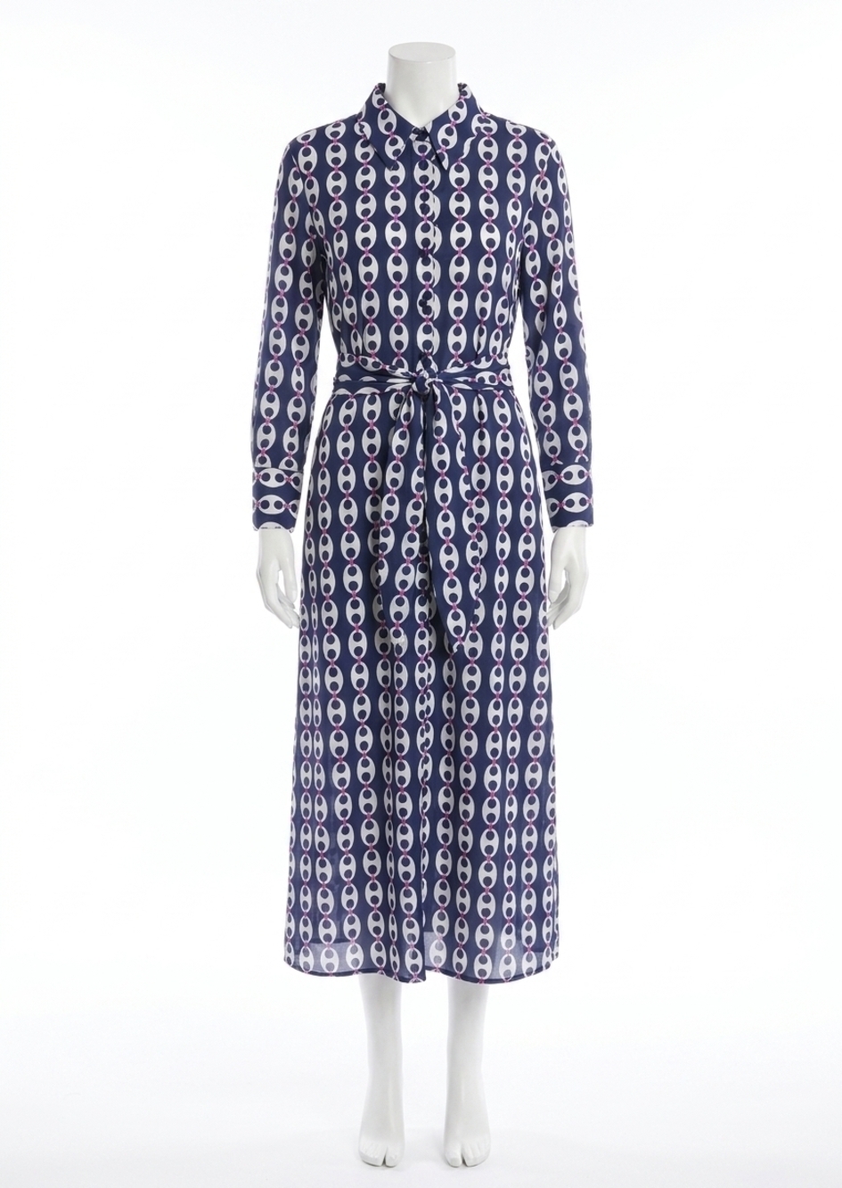 NEW VILAGALLO women's link print shirt dress in blue